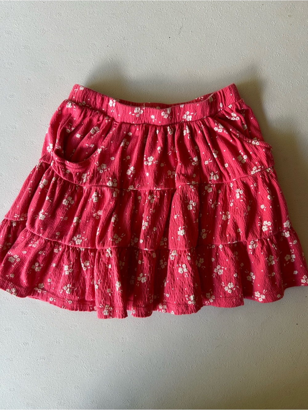 Girls Lands End floral tiered skirt pink summer small